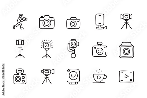 Video Creator and Camera Equipment Icons for UI Systems