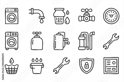Water System and Household Repair Icons for Web Interface Design