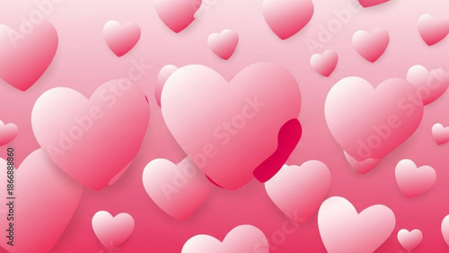 A vector graphic illustration of pink hearts floating on a pink background