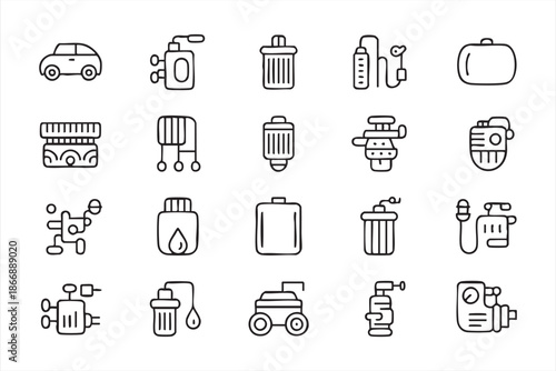 Automotive Repair and Engine Component Icons for UI Design