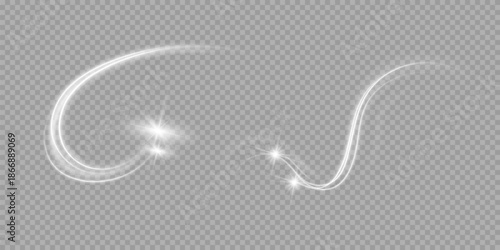 Abstract vector glowing magic star light effect from the neon blur of curved lines. Glittering stars dust trail from the side.flying comet on a transparent background.