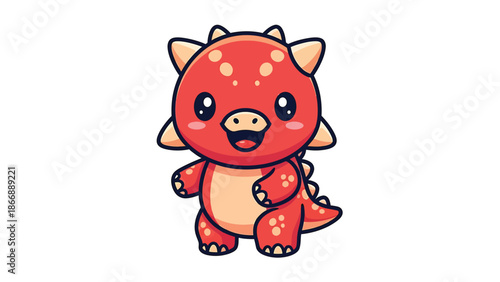 Adorable Red Baby Triceratops Cartoon Character Illustration.