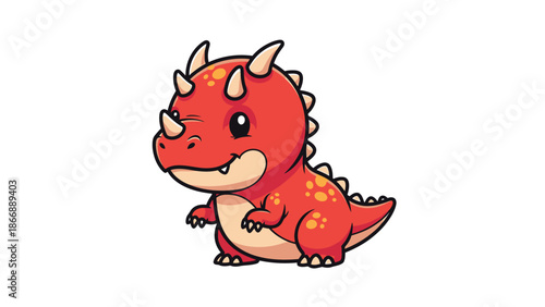 Adorable Red Baby Dragon Cartoon Character with Spikes and Horns.
