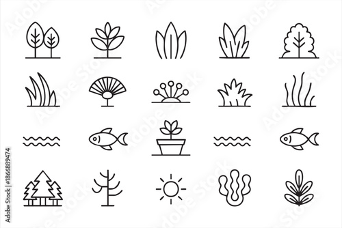 Nature and Eco Plant Line Icons for UI, Apps, Dashboards