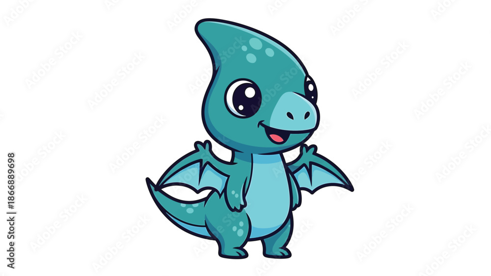Naklejka premium Adorable Cartoon Pterodactyl Character with Big Eyes and Small Wings 1.
