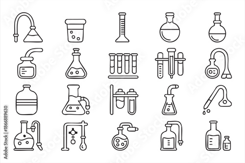 Laboratory Chemistry Equipment Line Icons for UI and Science Apps
