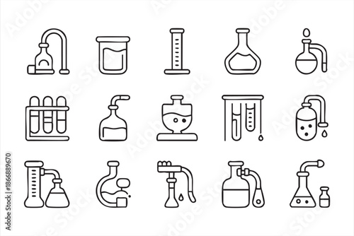 Scientific Lab Glassware and Chemistry Icons for Digital Interfaces