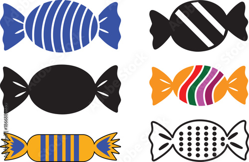 Candy Vector Icon Set Collection. Colorful Wrapped Sweet Candy Vector Illustration.
