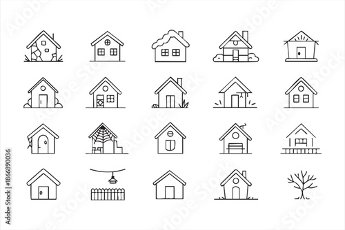 House and Cottage Line Icons for Property Dashboards
