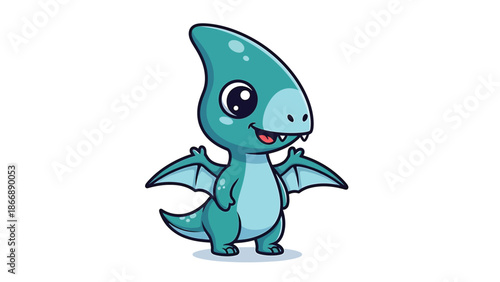 Adorable Cartoon Pterodactyl Character with Big Eyes and Small Wings 3.