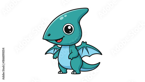 Adorable Cartoon Pterodactyl Character with Big Eyes and Small Wings.