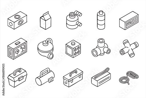 Mechanical and Industrial Line Icons for Factory App Interfaces