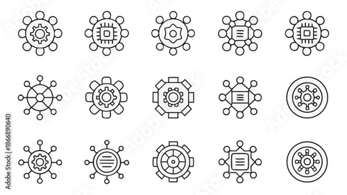 Outline Gear and Interface Icons for Settings, Tools and System Control
