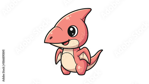 Adorable Cartoon Pterodactyl Dinosaur Character with Big Eyes.