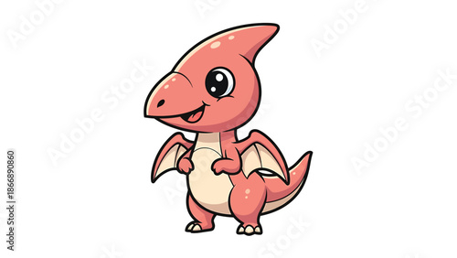 Adorable Cartoon Pterodactyl Dinosaur Standing Upright and Smiling.