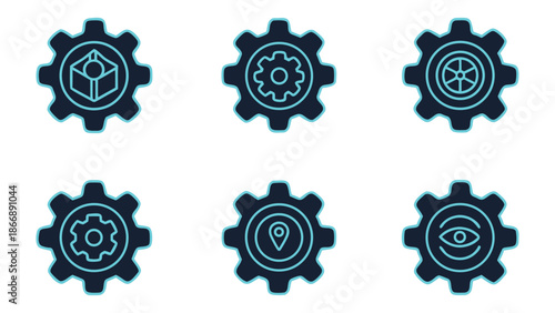Technology Gear and Settings Icon Set for Interface and Apps
