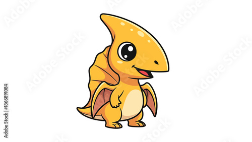 Adorable Cartoon Pterodactyl Illustration on White Background.