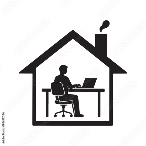  Remote worker at home office silhouette representing modern freelance digital lifestyle productivity.