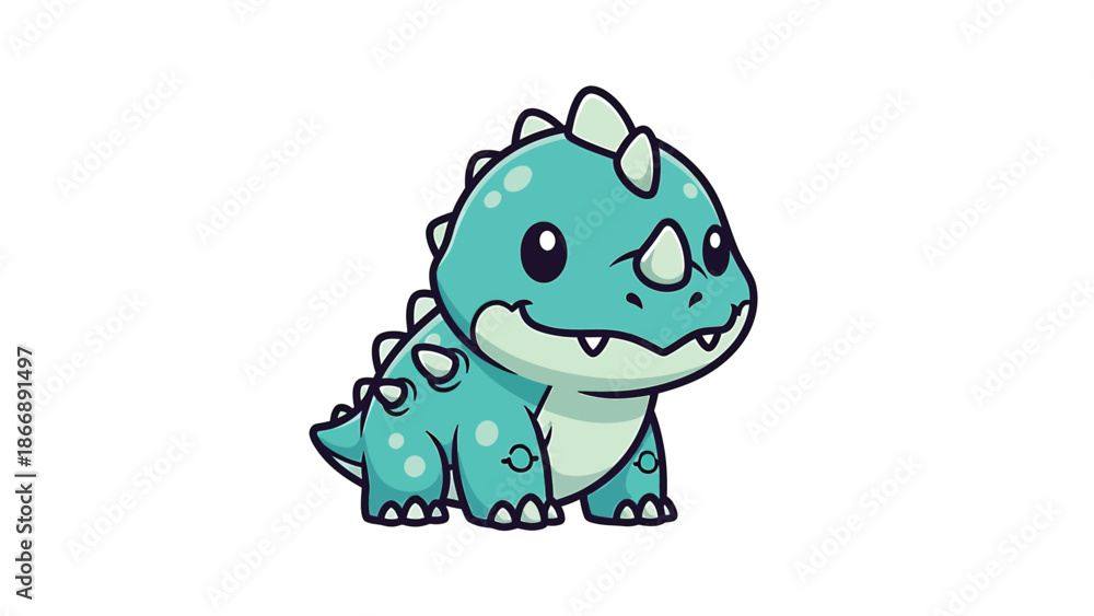 Fototapeta premium Adorable Cartoon Ankylosaurus Illustration with Spikes and Teal Scales.