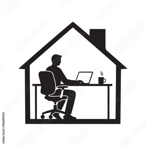  Remote worker at home office silhouette representing modern freelance digital lifestyle productivity.