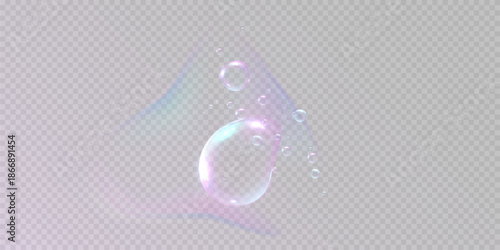 realistic colorful soap bubbles to create a design. Transparent realistic soap bubbles isolated on transparent background.