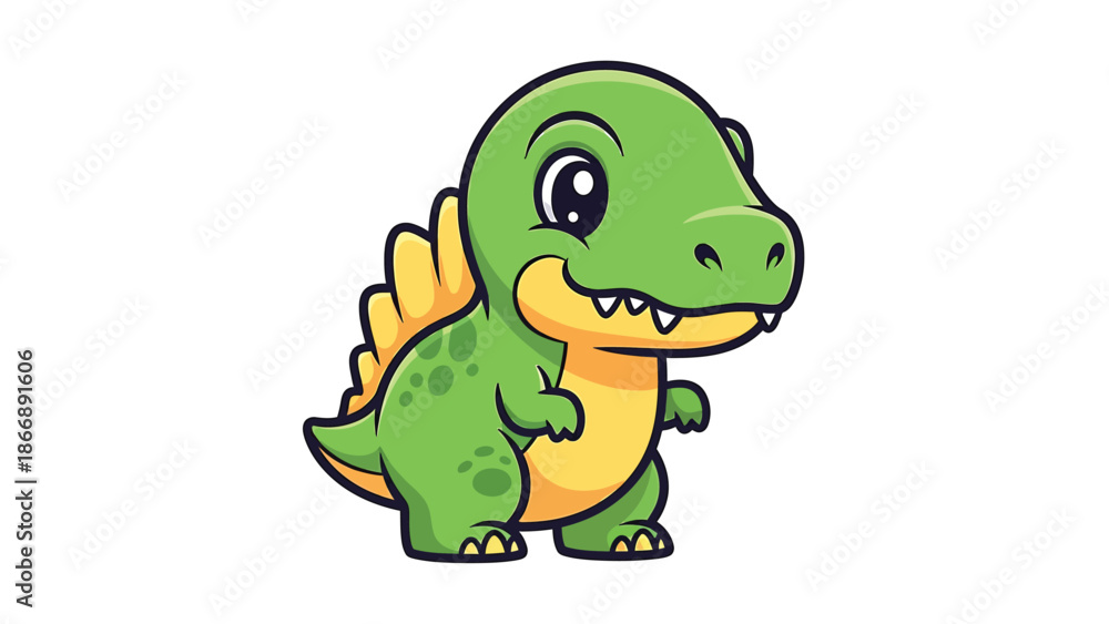 Fototapeta premium Adorable Cartoon Dinosaur Character with Spikes and Big Eyes.