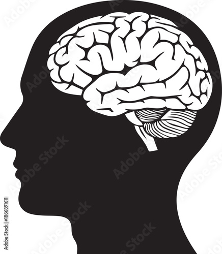 Human brain head icon silhouette vector black on a white background