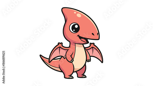 Adorable Cartoon Pterodactyl Standing with a Cheerful Expression.