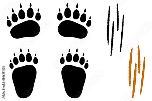 熊の足跡と爪痕のイラストセット