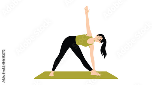 Woman practicing yoga side stretch pose, fitness and wellness illustration

