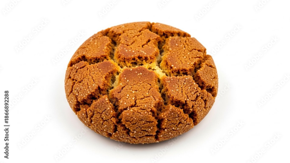 Fototapeta premium Top View of Freshly Baked Ginger Snap Cookie with Cracked Texture Isolated on White Background