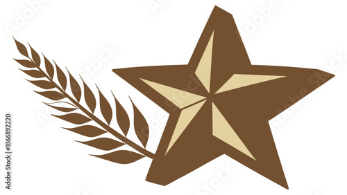 Star and wheat laurel emblem symbol, achievement and quality badge design

