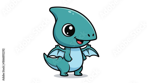 Adorable Cartoon Pterodactyl with Big Eyes and Small Wings 3.