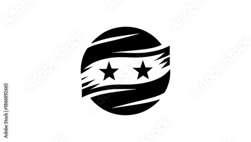 syria flag logo icon vector, Bold Black and White Emblem A Large Star Within a Circle, Surrounded by Smaller Stars and Dynamic Swirls, Evoking Power and Movement. Free Vector, Shanyrak, landoo norris,