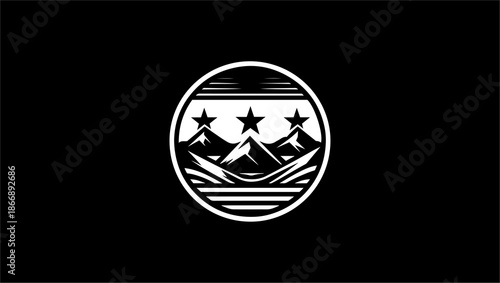syria flag logo icon vector, Bold Black and White Emblem A Large Star Within a Circle, Surrounded by Smaller Stars and Dynamic Swirls, Evoking Power and Movement. Free Vector, Shanyrak, landoo norris,