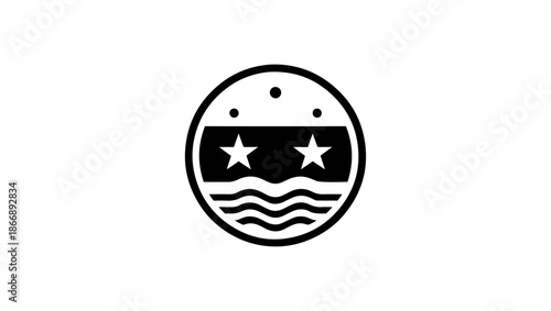 syria flag logo icon vector, Bold Black and White Emblem A Large Star Within a Circle, Surrounded by Smaller Stars and Dynamic Swirls, Evoking Power and Movement. Free Vector, Shanyrak, landoo norris,