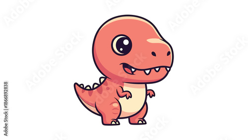 Adorable Cartoon Tyrannosaurus Rex with Big Eyes and Small Arms.