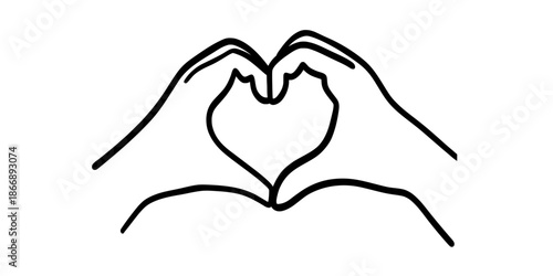 Hands forming a heart shape with fingers on white background