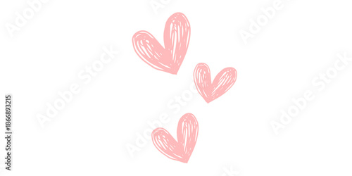 Three pink hearts on white background for love and romance