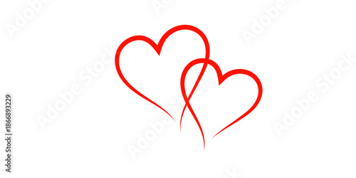 Interconnected red hearts on white background symbolize love