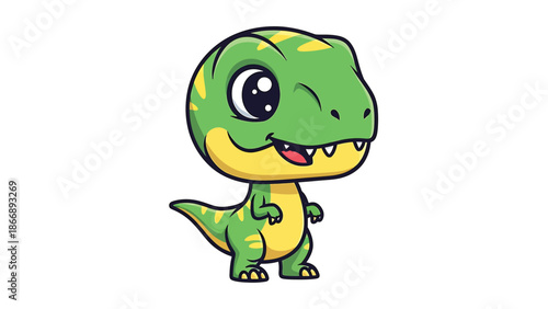 Adorable Cartoon Tyrannosaurus Rex with Big Eyes and Winking.