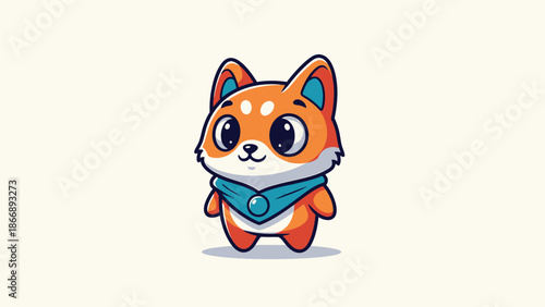 Adorable Cartoon Shiba Inu Puppy with Blue Scarf Illustration.
