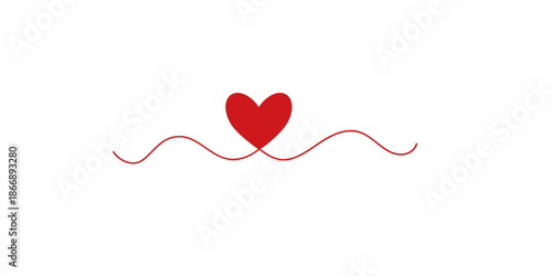 Red heart symbol with flowing line on white background