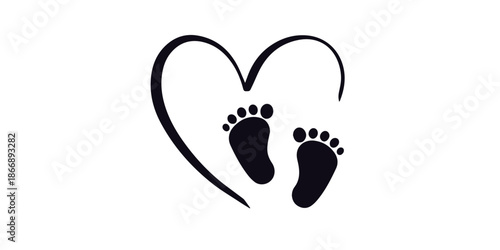 Baby footprints in heart symbol on white background