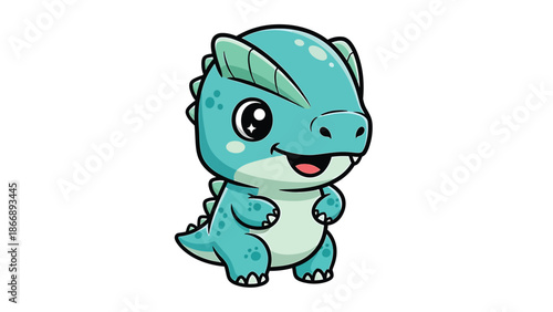 Adorable Cartoon Baby Dinosaur with Big Eyes and Spikes.