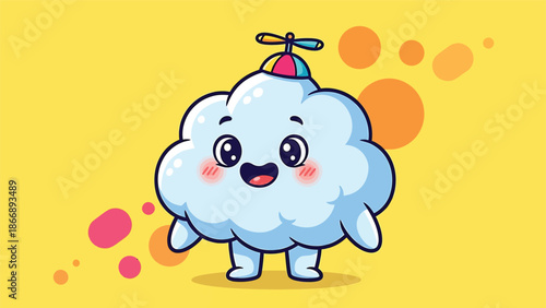 Adorable Cloud Character with Propeller Hat Cartoon Illustration.