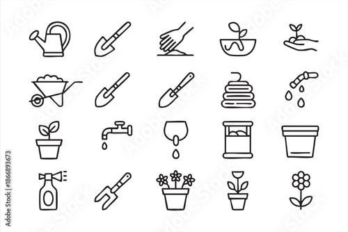 Gardening and Plant Care Icons for Landscaping and Outdoor UI