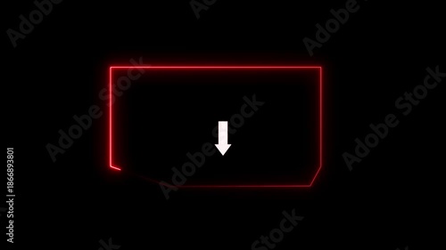 Red Neon Outline Rectangle with Downward Arrow on Black Background frame border