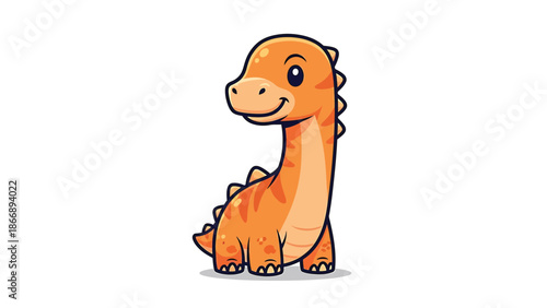 Adorable Cartoon Brontosaurus Character Illustration on White Background.