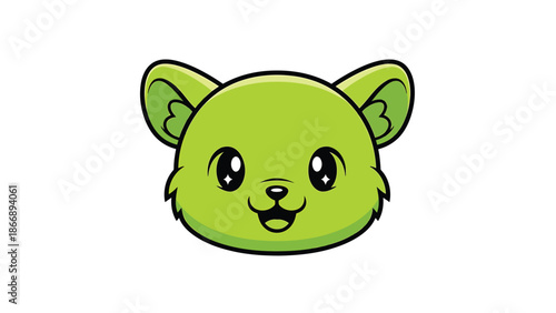 Adorable Green Bear Head with Big Eyes and Smiling Face.